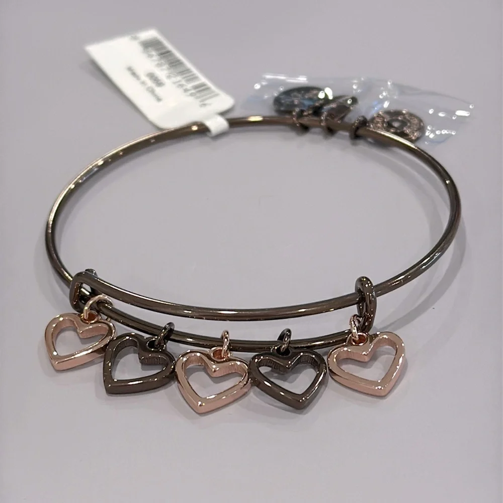 Alex and Ani Hearts Multi-Charm Bangle Bracelet - Picture 1 of 3